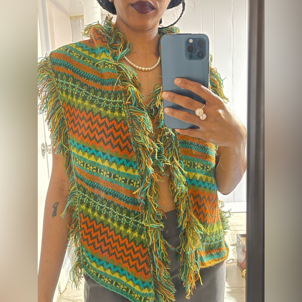 Fringe tribal print scarf